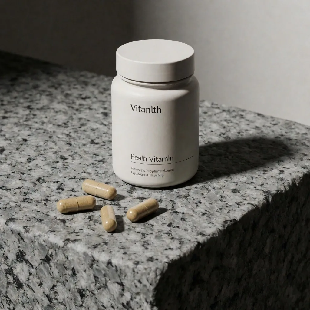 Vitamin supplement bottle in studio lighting