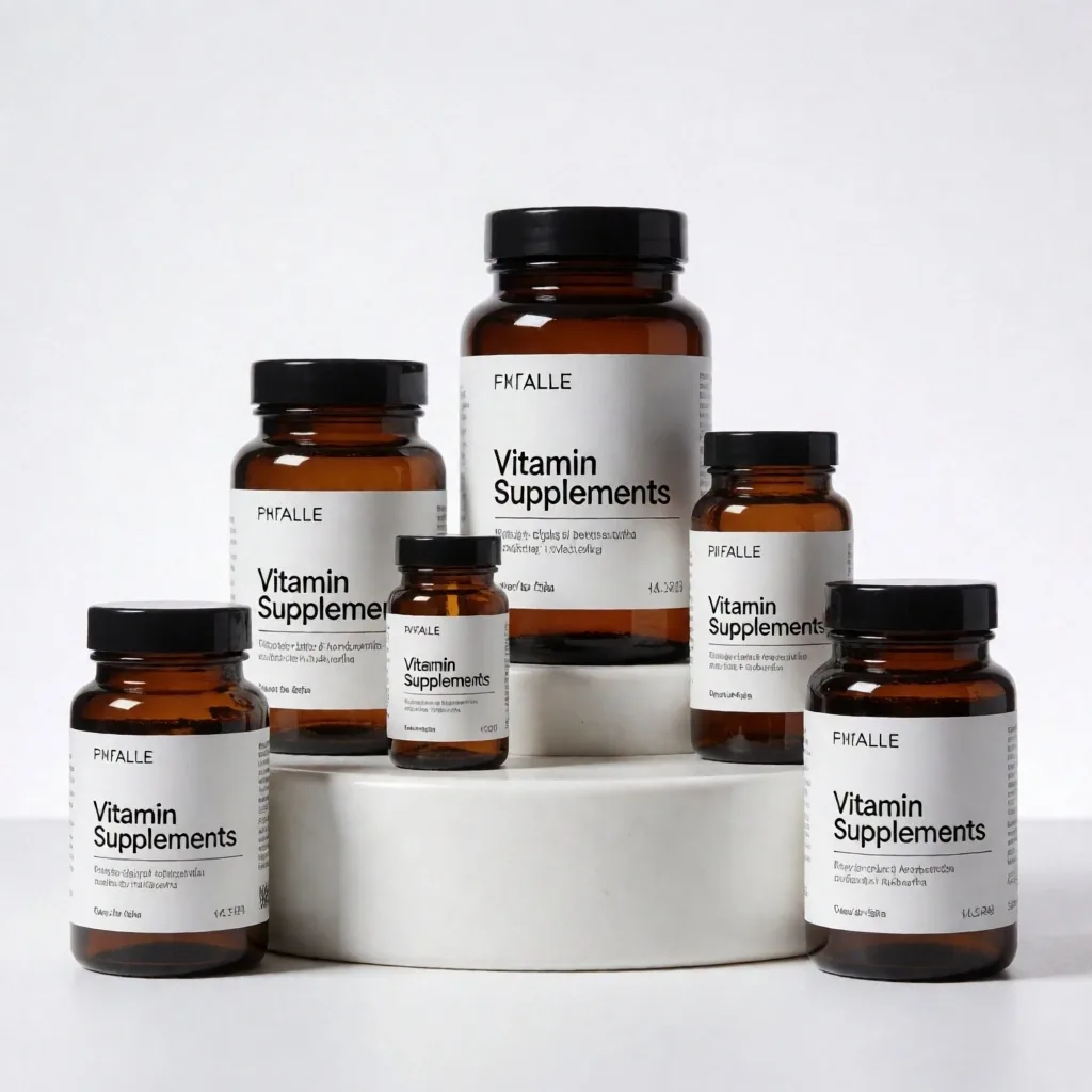 VitaBritain supplement bottles in clinical studio light